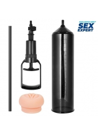 Черная вакуумная помпа с реалистичной вставкой - Sex Expert - в Подольске купить с доставкой