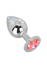 Большой стальной плаг с розовым кристаллом Pink Bubble Gum - 9,5 см. - Erotic Fantasy - купить с доставкой в Подольске