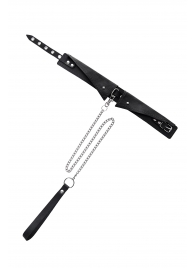 Черный кожаный ошейник-воротник с поводком - Pecado - купить с доставкой в Подольске