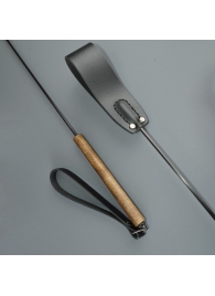 Черный кожаный стек с деревянной рукоятью - 69 см. - Sitabella - купить с доставкой в Подольске