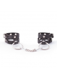 Черные однослойные наручники из натуральной кожи - Crazy Handmade - купить с доставкой в Подольске