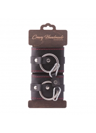 Черные однослойные кожаные наручники с контрастной строчкой - Crazy Handmade - купить с доставкой в Подольске