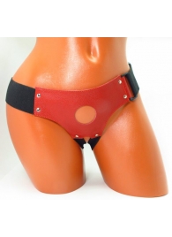 Красные кожаные трусики для страпона - БДСМ Арсенал - купить с доставкой в Подольске