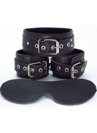 Набор БДСМ-аксессуаров из мягкой кожи черного цвета - БДСМ Арсенал - купить с доставкой в Подольске