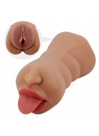 Темно-бежевый двусторонний мастурбатор Sarah - ротик и вагина - Baile - в Подольске купить с доставкой