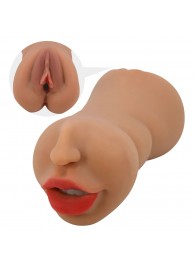 Темно-бежевый двусторонний мастурбатор Zoey - ротик и вагина - Baile - в Подольске купить с доставкой
