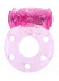 Розовое эрекционное кольцо с бабочкой на вибропуле - Baile - в Подольске купить с доставкой