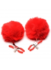 Красные зажимы на соски с помпонами Pom Pom - XR Brands - купить с доставкой в Подольске