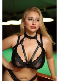 Черная кожаная сбруя с ошейником plus size из нежной кожи - БДСМ Арсенал - купить с доставкой в Подольске