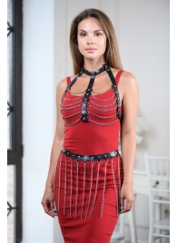 Черно-серебристая портупея-юбка plus size с цепочками - БДСМ Арсенал - купить с доставкой в Подольске