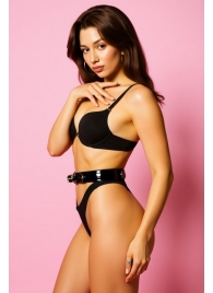 Эффектный черный пояс из лаковой эко-кожи - БДСМ Арсенал - купить с доставкой в Подольске