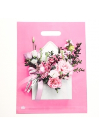 Розовый пакет с цветочным принтом и вырубной ручкой (40х31 см) - Сима-Ленд - купить с доставкой в Подольске