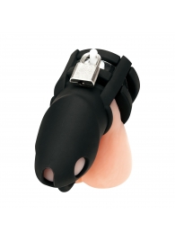 Черная клетка для пениса Silicone Small 2 in Cock Cage With Ball Divider - BlueLine - купить с доставкой в Подольске