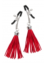 Зажимы на соски «Прищепки» с красными кисточками из замши - Pecado - купить с доставкой в Подольске