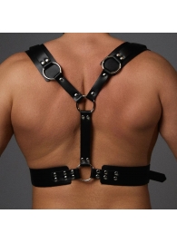 Черная кожаная мужская портупея с регулируемыми ремешками - Crazy Handmade - купить с доставкой в Подольске