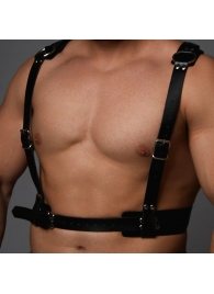 Черная кожаная мужская портупея с регулируемыми ремешками - Crazy Handmade - купить с доставкой в Подольске