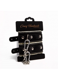 Черные скругленные наручники с мягкой бежевой подкладкой - Crazy Handmade - купить с доставкой в Подольске