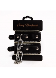 Черные скругленные наручники с мягкой бежевой подкладкой - Crazy Handmade - купить с доставкой в Подольске