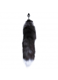 Серебристая анальная пробка с темным лисьим хвостом Black   White Fox Tail Size S - Adrien Lastic