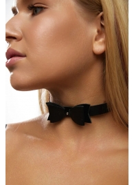 Черный кожаный однослойный чокер с бабочкой - Crazy Handmade - купить с доставкой в Подольске