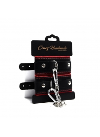 Черные наручники с красной подкладкой, строчками и скругленными ремешками - Crazy Handmade - купить с доставкой в Подольске