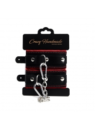 Черные наручники с красной подкладкой, строчками и скругленными ремешками - Crazy Handmade - купить с доставкой в Подольске