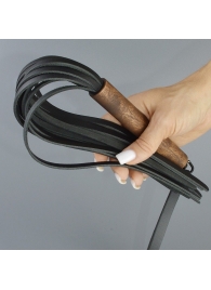 Черная кожаная плеть с деревянной рукоятью - 44 см. - Sitabella - купить с доставкой в Подольске