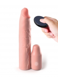 Телесная вибронасадка на член 3  Vibrating Mega X-tension with Remote - 22,9 см. - Pipedream - в Подольске купить с доставкой