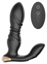 Черный L-образный вибромассажер простаты с пультом ДУ - Boys of Toys - в Подольске купить с доставкой