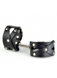 Черные кожаные наручники  Цезарь  с цепочкой на карабинах - Sitabella - купить с доставкой в Подольске