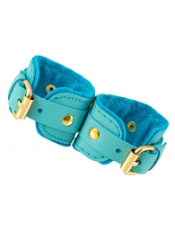 Голубые двуслойные кожаные наручники-браслеты - Pecado - купить с доставкой в Подольске