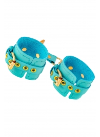 Голубые однослойные кожаные наручники - Pecado - купить с доставкой в Подольске