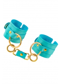 Голубые однослойные кожаные наручники - Pecado - купить с доставкой в Подольске