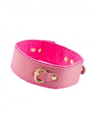 Розовый двуслойный кожаный ошейник с подкладкой из фетра - Pecado - купить с доставкой в Подольске
