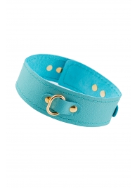 Голубой кожаный однослойный ошейник с прошивкой - Pecado - купить с доставкой в Подольске
