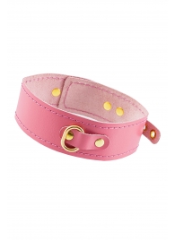 Розовый кожаный однослойный ошейник с прошивкой - Pecado - купить с доставкой в Подольске