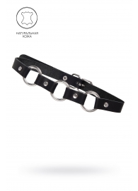 Черный кожаный чокер-ошейник с тремя кольцами - Pecado - купить с доставкой в Подольске