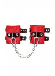 Красно-черные мягкие наручники с двумя ремешками с люверсами - Pecado - купить с доставкой в Подольске