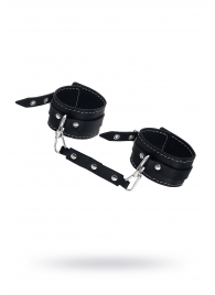 Черные двухслойные кожаные оковы с белой строчкой - Pecado - купить с доставкой в Подольске