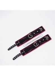 Черно-розовые кожаные оковы с розовой строчкой - Crazy Handmade - купить с доставкой в Подольске