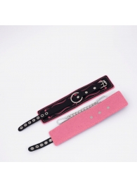 Черно-розовые кожаные оковы с розовой строчкой - Crazy Handmade - купить с доставкой в Подольске