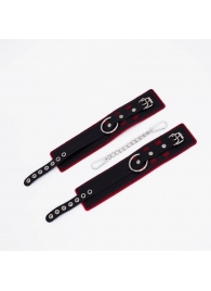 Черно-красные оковы с красной строчкой Sex - Crazy Handmade - купить с доставкой в Подольске