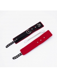 Черно-красные оковы с красной строчкой Sex - Crazy Handmade - купить с доставкой в Подольске