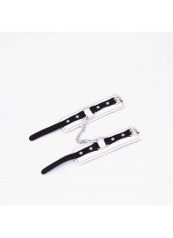 Бело-красные кожаные наручники - Crazy Handmade - купить с доставкой в Подольске