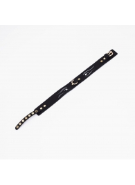 Черный кожаный ошейник с золотистой фурнитурой - Crazy Handmade - купить с доставкой в Подольске