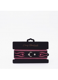 Черно-розовый кожаный ошейник с розовой строчкой - Crazy Handmade - купить с доставкой в Подольске