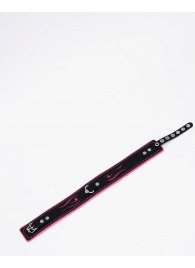 Черно-розовый кожаный ошейник с розовой строчкой - Crazy Handmade - купить с доставкой в Подольске