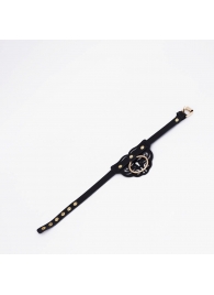 Черный фигурный кожаный ошейник с золотистой фурнитурой - Crazy Handmade - купить с доставкой в Подольске