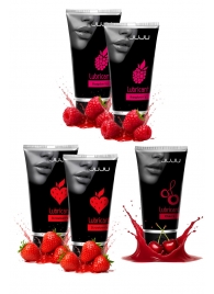 Набор из 5 съедобных лубрикантов JUJU (клубника х 2, малина х 2, вишня) - JuJu - купить с доставкой в Подольске