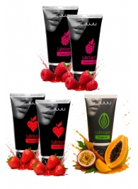 Набор из 5 съедобных лубрикантов JUJU (клубника х 2, малина х 2, тропические фрукты) - JuJu - купить с доставкой в Подольске